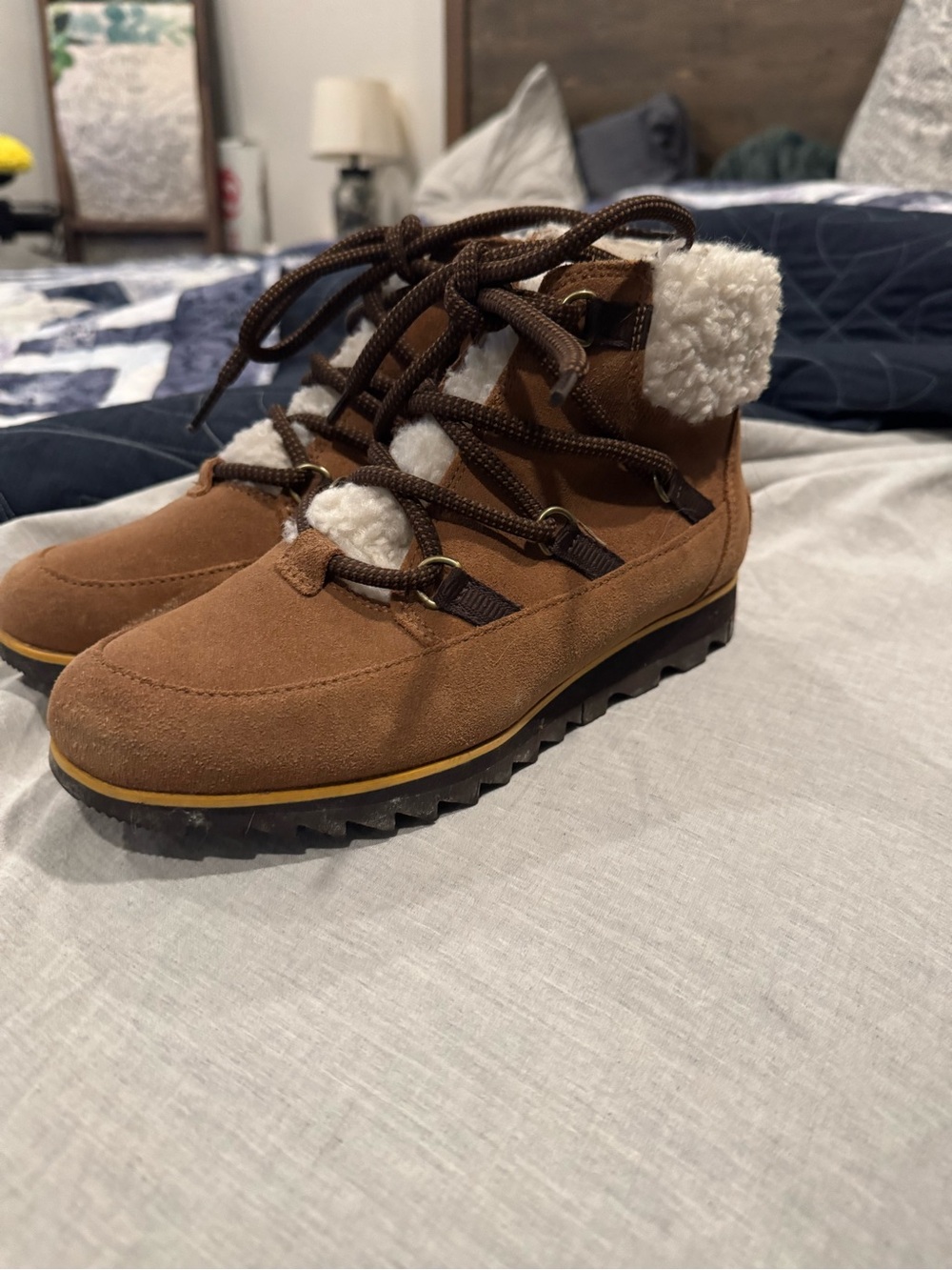 Sorel Brown Suede Lace-Up Shearling-Trim Winter Boots